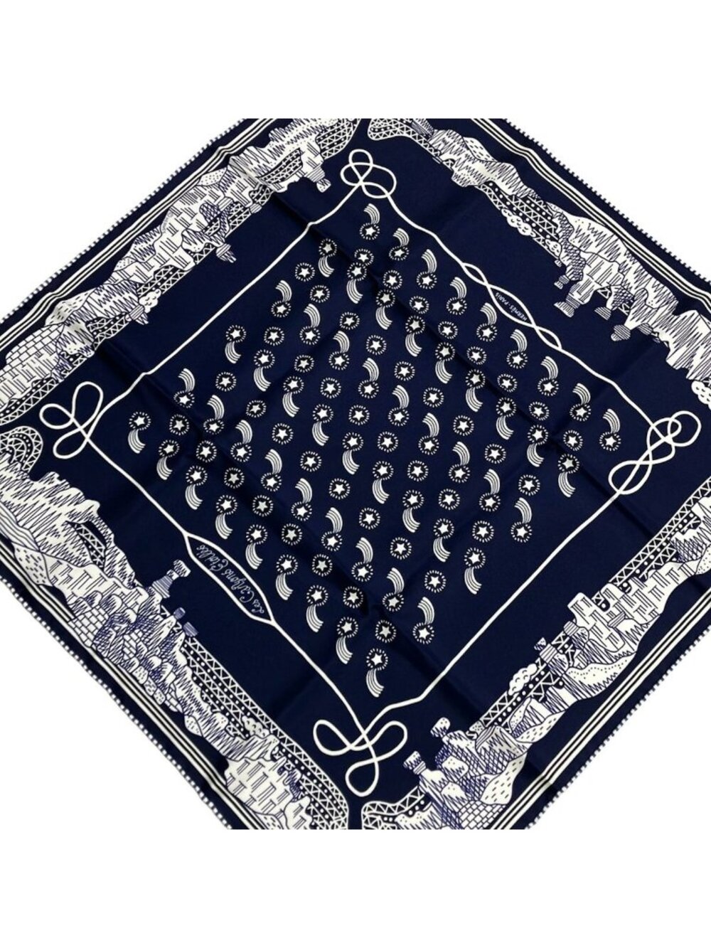 Hermes Scarf Carre 55 Dark Navy White les Canyons Etoiles